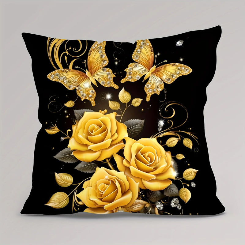 Axyaa Golden Rose Butterfly Pattern Pillowcase - Soft and Stylish Home Decor