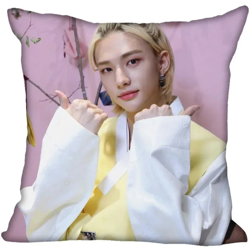Axyaa Satin Hwang Hyunjin Pillow Cover - Decorative Bedroom Office Pillowcase Square Zipper Case
