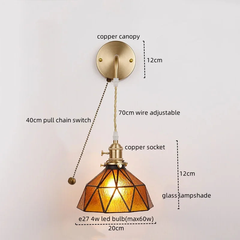 Axyaa Nordic Copper Glass LED Wall Light for Living Room, Bedroom, Bar - Modern Design