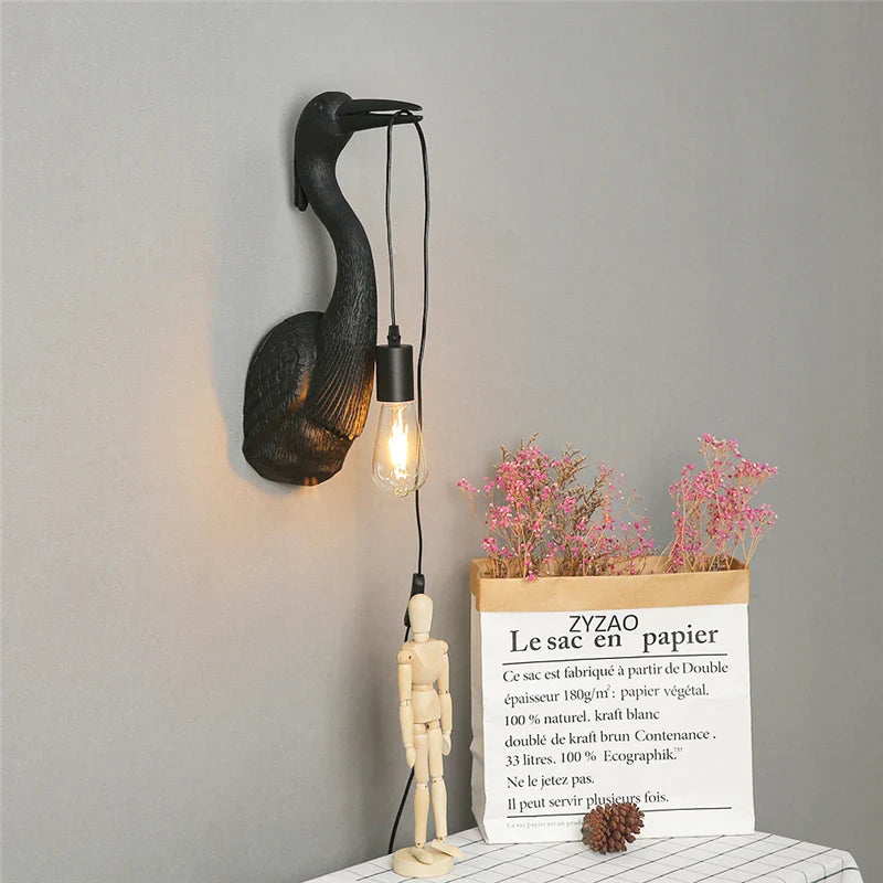 Axyaa Nordic Crane Resin Wall Lamps for Bedroom Living Room Decor