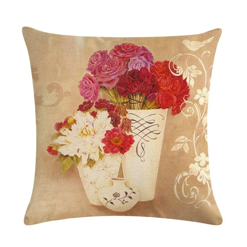 Sunflower Linen Throw Pillow Cover for Home Decor by Axyaa