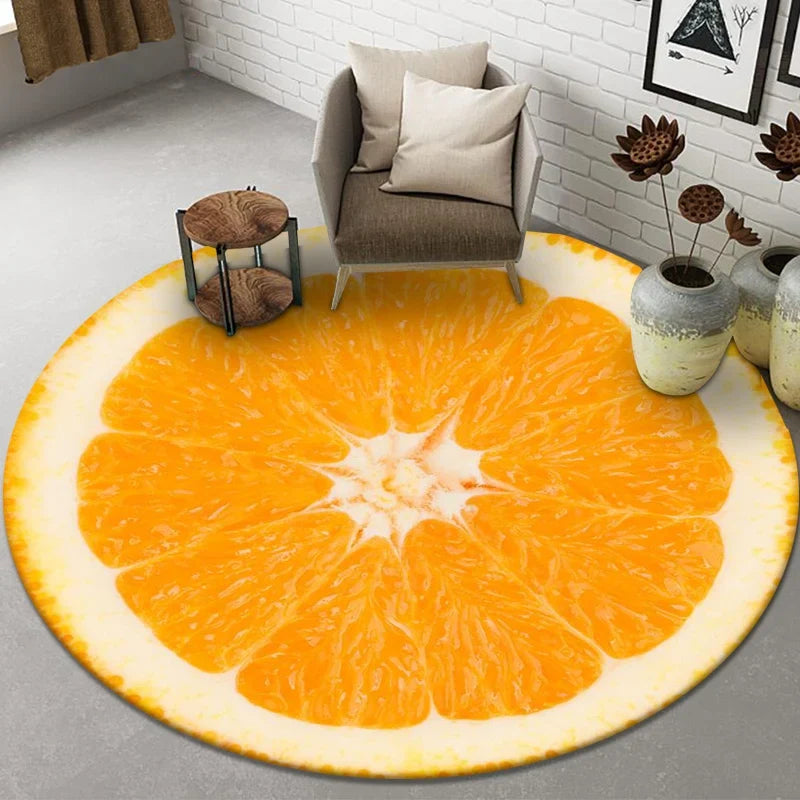 Axyaa Round Fruit Print Carpet for Home Decor