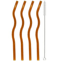 Axyaa Wavy Glass Straws Set with Brush, Colorful Drinkware for Kitchen, Party, Bar