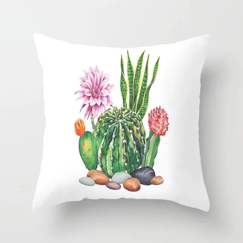 Axyaa Cactus Flower Succulent Plant Pillow Cover - Home Decorative Cushion Cover
