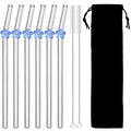 Axyaa Glass Straw Set: 6 Reusable Smoothie Cocktails Straws with Cleaning Brush