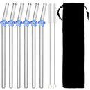Axyaa Glass Straw Set: 6 Reusable Smoothie Cocktails Straws with Cleaning Brush
