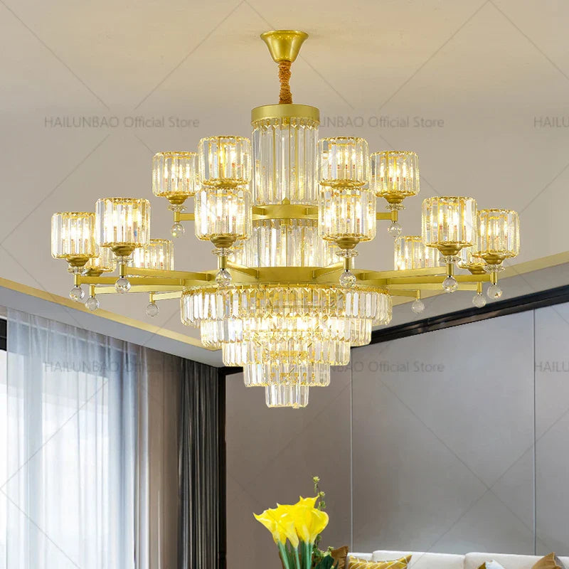 Axyaa Crystal Chandelier 2024: Elegant Light Luxury Villa Hall Lamp.