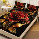 Axyaa Golden Rose Floral Bedding Set: Breathable, All-Season, Deep Pocket, Machine Washable