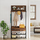 Axyaa Hall Tree Coat Rack Shoe Bench Hutch Industrial Vintage Organizer Entryway