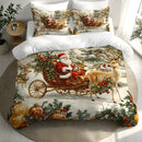 Axyaa Christmas Quilt Cover Set with Santa Claus, Sleigh, Reindeer & Snowman Patterns