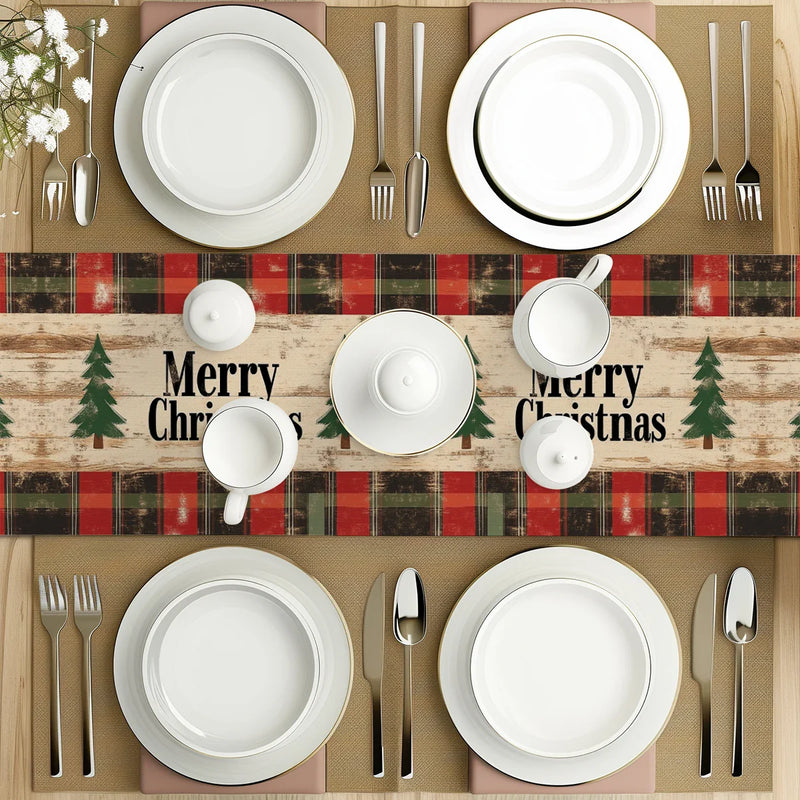 Axyaa Christmas Plaid Table Runner: Festive Dining Decor for Kitchen Party Tables