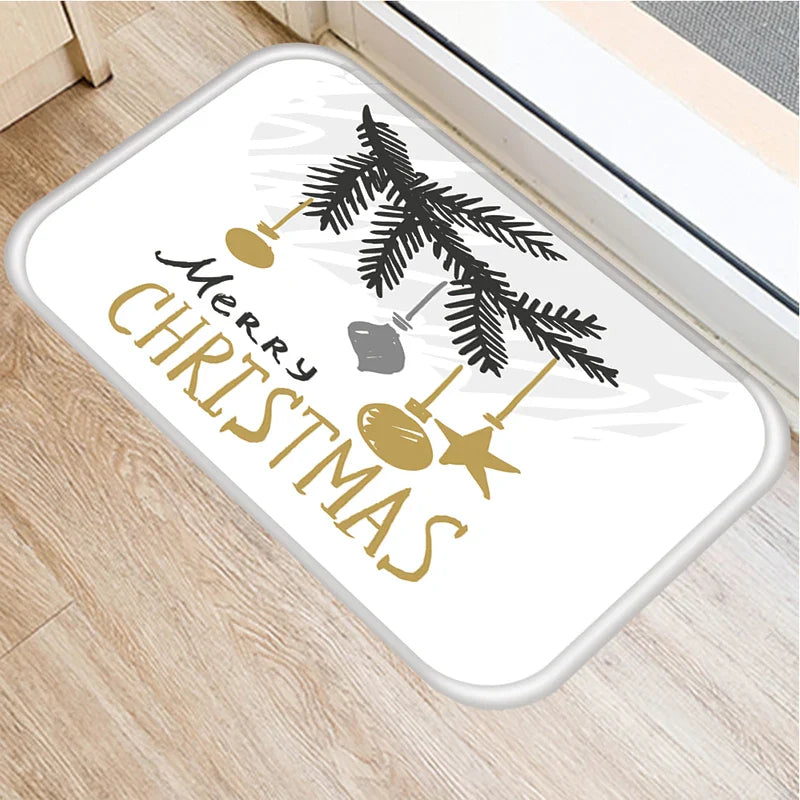 Axyaa Christmas Snow Deer Print Door Mat Non-Slip Floor Carpet - Home New Year Decoration