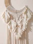 Handwoven Tassel Tapestry with Leaf Motif for Boho Chic Home Decor by Axyaa