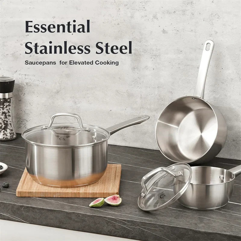 Axyaa Stainless Steel Sauce Pot Set with Lid - Induction Compatible