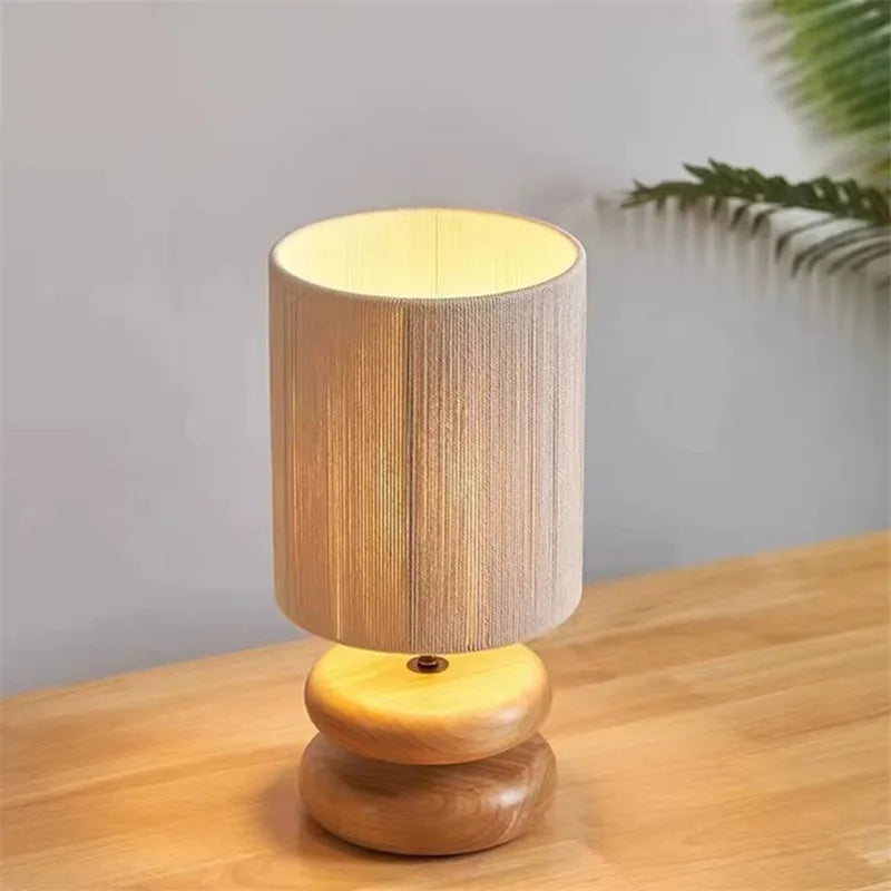 Axyaa Solid Wood Table Lamp: Japanese Style Bedside Ambient Light for Bedroom or Living Room