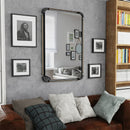 Axyaa Large Rectangular Frameless Vanity Mirror with Antique Golden Metal Tube Edge