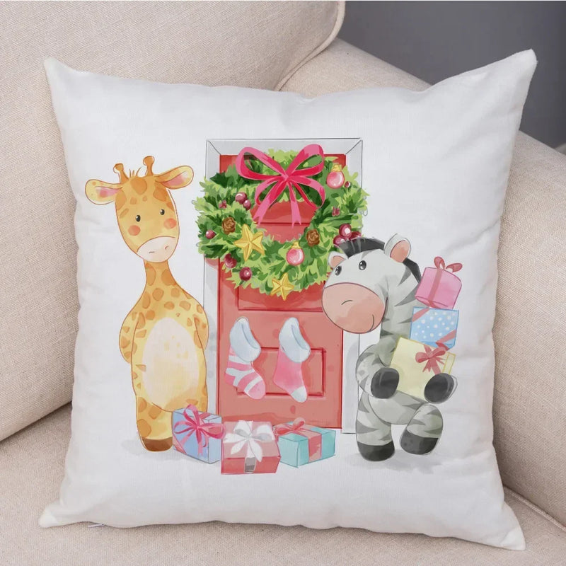 Axyaa Christmas Cartoon Animal Cushion Cover - Santa Claus Pillowcase
