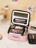 Axyaa White Train Case Mirror, Portable Makeup Organizer with Adjustable Dividers