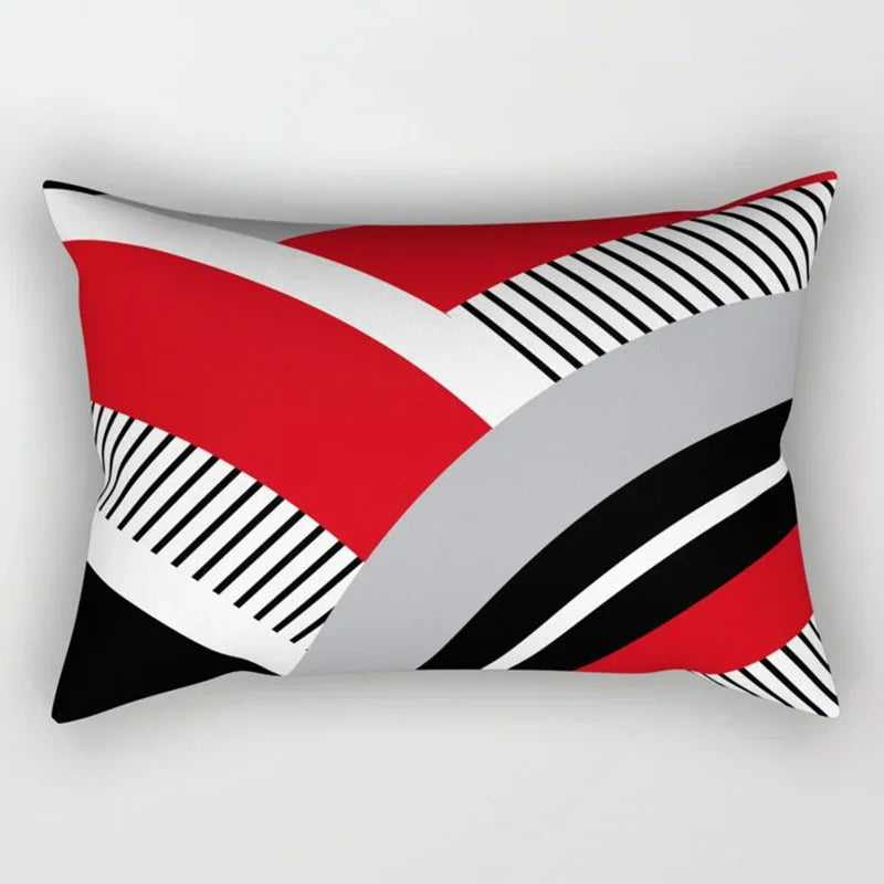 Axyaa Patchwork Stripe Polyester Cushion Cover, Classic Black Red Series, Geometric Design