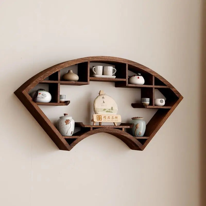 Solid Wood Chinese Wall Display Tea Pot Rack by Axya - Simple Antique Home Decor Collection