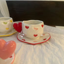 Axyaa 10oz Hand Painted Ceramic Coffee Mug Set with Heart Shape Handle