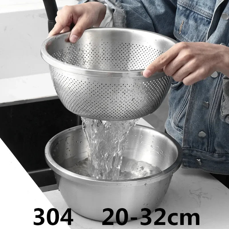 Axya Stainless Steel Drain Basket Vegetable Washing Basin and Filter Net