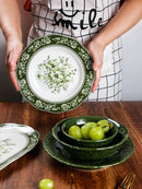 Axya Vintage Green Dining Set with Handcarved Ceramic Bowl - Kitchenware for Stylish Dining
