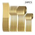 Axyaa Gold Stainless Steel Western Tableware Set: Knife, Fork, Spoon - 24pcs