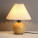 Axyaa Vintage Wooden Table Lamp Nordic Pleated Bedroom Bedside Desk Reading Light