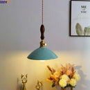Axyaa Ceramic Wood Handle LED Pendant Light Fixture, Modern Style for Kitchen, Bedroom, Corridor
