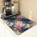 Diatom Mud Absorbent Mat, Watercolor Plant & Flower Design, Kitchen Accessory by Axyaa