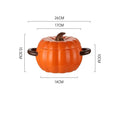 Axyaa Pumpkin Binaural Ceramic Soup Pot with Lid Large Noodle Bowl