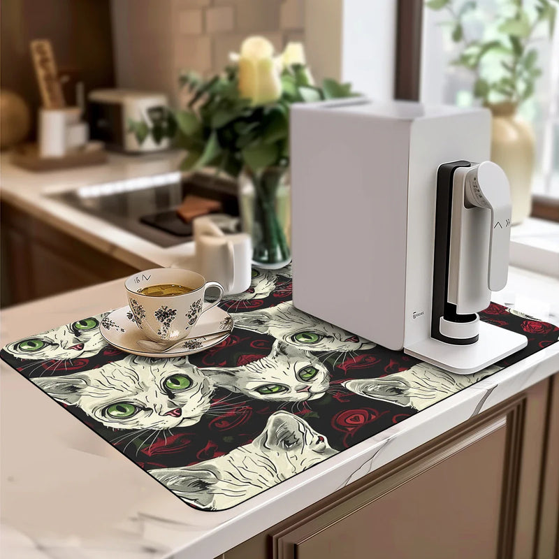 Axyaa Watercolor Cat Absorbent Draining Drying Mat