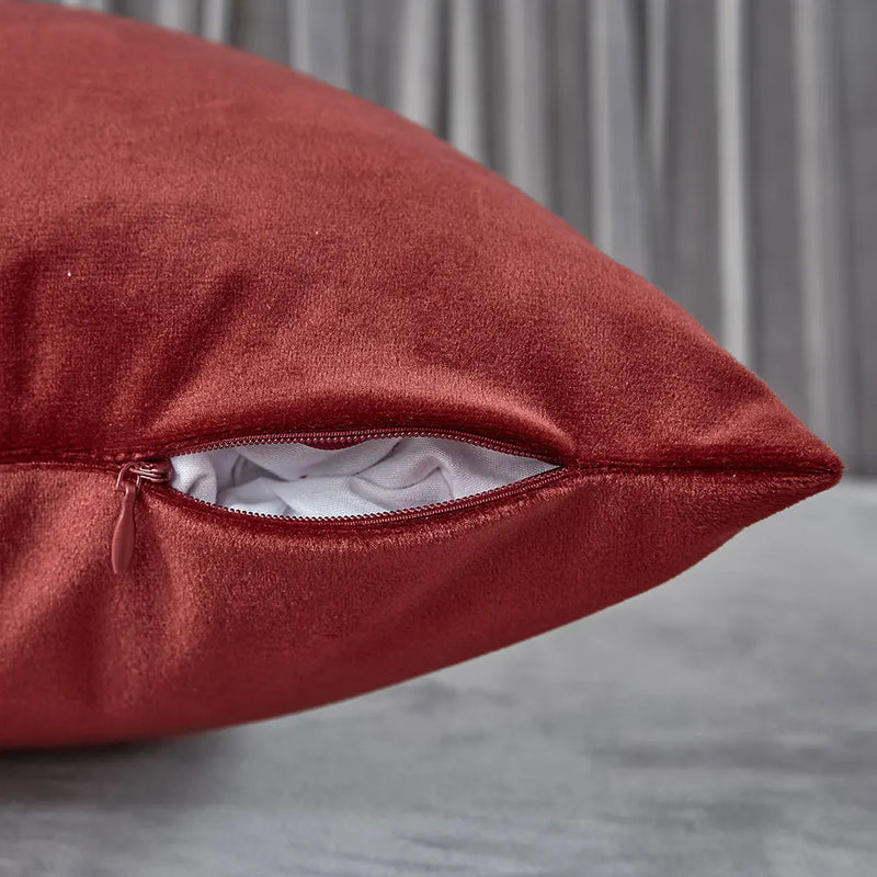 Super Cozy Burgundy Velvet Throw Pillow Cover for Luxe Home Decor by Axyaa