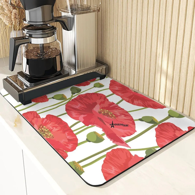 Axyaa Leaf Print Coasters & Drying Mat Set for Kitchen Essentials