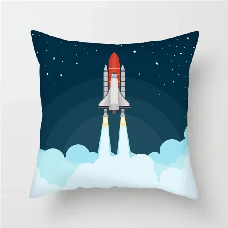Cartoon Spacecraft Astronaut Rocket Pillowcase for Home Decor - Axyaa
