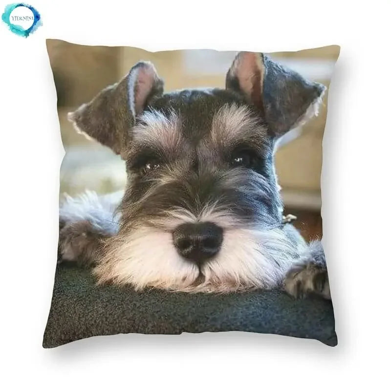 Miniature Schnauzer Puppy Pillow Cover by Axyaa: Cute Dog 3D Cushion for Living Room