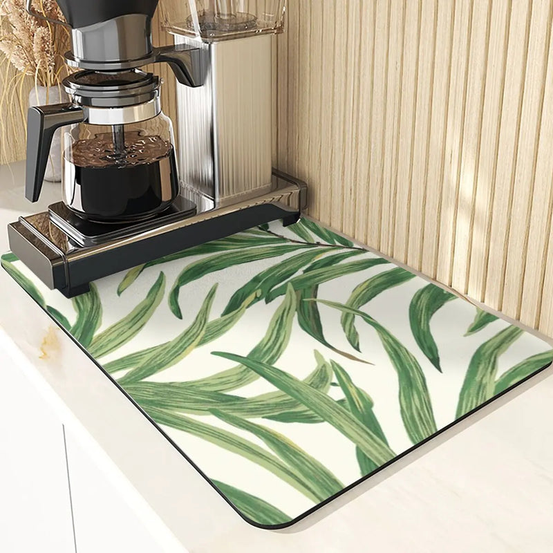 Axyaa Leaves Print Silicone Placemats - Absorbent Kitchen Dish Mat