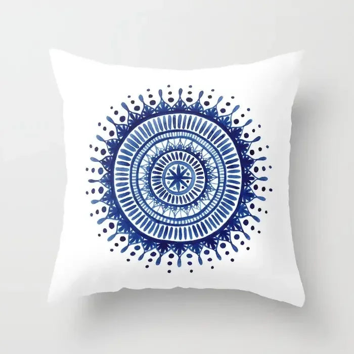 Blue Marble Geometric Cushion Cover 45x45cm for Home & Office Decor by Axyaa