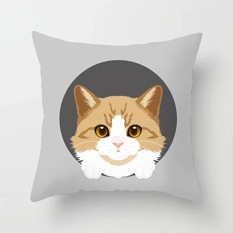 Axyaa Cute Cat Round Head Cushion Cover 45x45cm Polyester Pillowcase Square