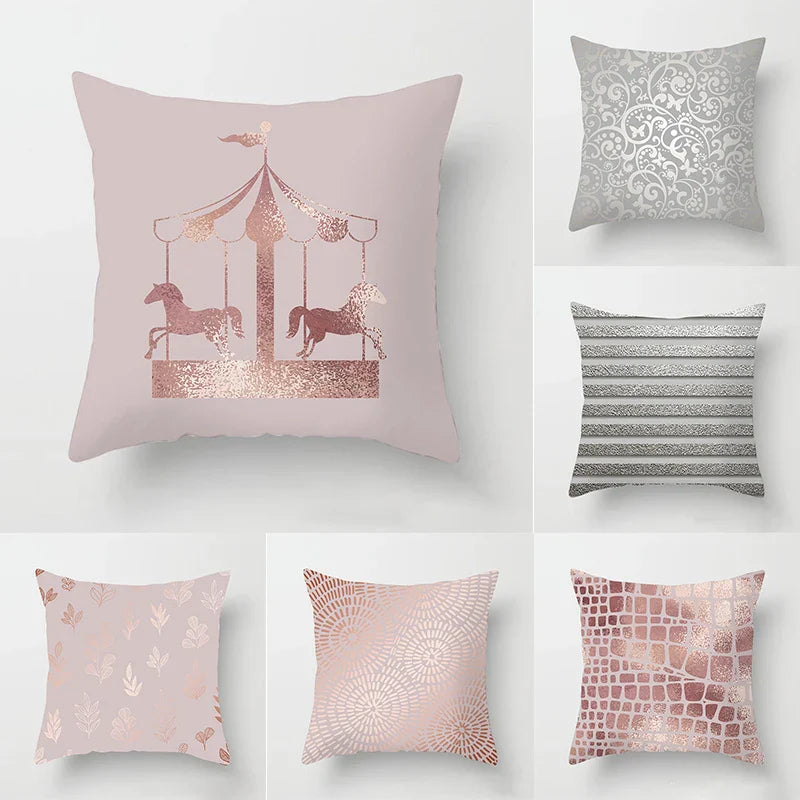 Axyaa Pink Geometric Print Decor Pillow Cover for Modern Luxury Home