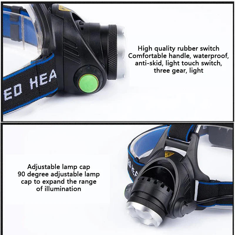 Axya LED Headlamp: Waterproof, Zoomable, Rechargeable, for Camping