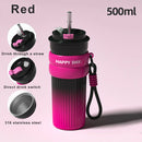 Axyaa Stainless Steel Coffee Cup with Straw and Rope - 500ML Thermos Mug