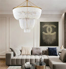 Axyaa Gold Frame White Beads Chandelier with Crystal Shade