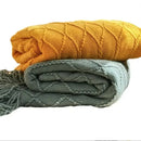 Axyaa Boho Chic Knit Throw Blanket Yellow & Green Fringed Edges for Home Decor