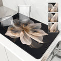 Floral Lines Translucent Flowers Non-Slip Drying Mat for Kitchen Counter by Axyaa