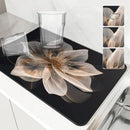 Floral Lines Translucent Flowers Non-Slip Drying Mat for Kitchen Counter by Axyaa