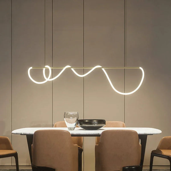 Axyaa Long Dining Chandelier: Musical Artistic Tube Winding Line Light