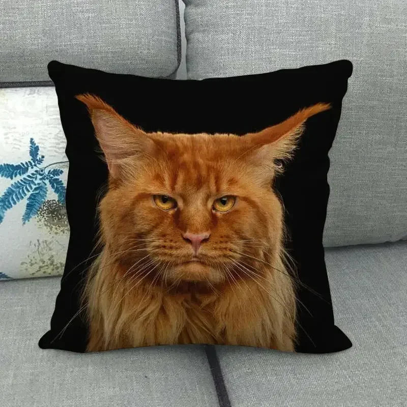 Fat Orange Cat Print Cushion Cover 45x45cm by Axyaa: Animal Pattern Home Decor Pillowcase