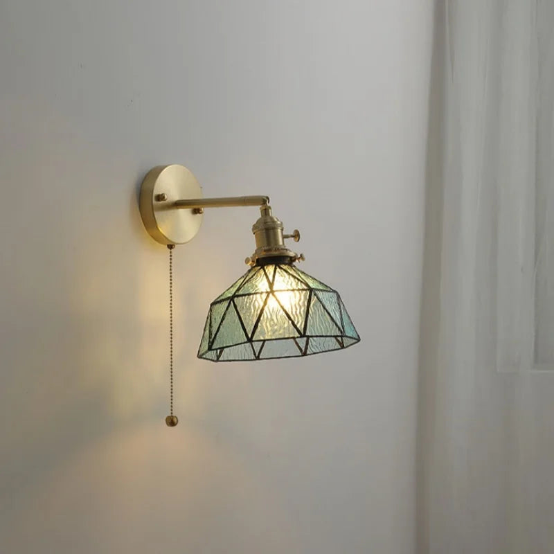 Axyaa Modern Copper Glass LED Wall Sconce Pull Chain Switch Stair Light Fixtures